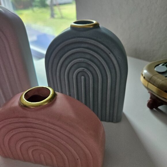 3 Piece Set of Bud Vases Pastel Pink Blue Cream - Picture 3 of 5